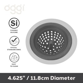 OGGI Silicone & Metal Sink Stopper- Great Kitchen Sink Stopper, Silicone Drain Stopper, Sink Plug, 4.6˝ Diameter Metal Rim, Gray