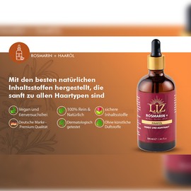 100ml natürliches Rosmarinöl Haare - gegen Haarausfall – Dermatologisch getestet- Haaröl mit Rosmarinöl & Rizinusöl –Reine Naturkosmetik für Haare & Kopfhaut -Haarwachstum beschleunigen- Glasflasche