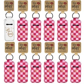 KIDZVEFUN Bridesmaid Proposal Gifts, 12Pcs Chapstick Holder for Bachelorette Party Favors Wedding Bridal Shower Cute Gifts for Women Lip Balm Holder (1 Bride+11Pcs Pink Grid)