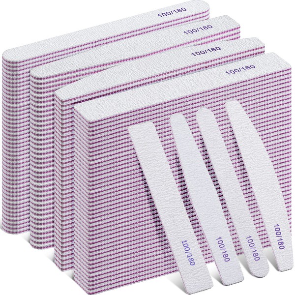 200 Pcs Nail Files for Acrylic Nails 100/180 Grit Double