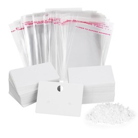 yuntop 100 Pcs Earring Cards with 100Pcs Self Adhesive Bags for Earrings Jewelry Display and 200 Pcs Earring Backs, Earring Display Holder Cards 1.8x1.2 Inches Earring Card Holder Set (White)