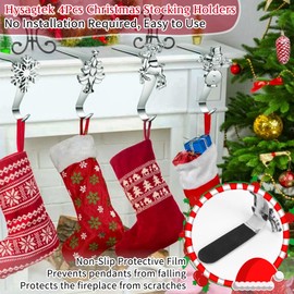 Hysagtek Christmas Stocking Holders 4Pcs Stocking Hangers for Fireplace Silver Metal Stockings Hangers Snowflake Reindeer Snowman Christmas Tree Thicken Mantel Hooks Hanger for Christmas Decoration