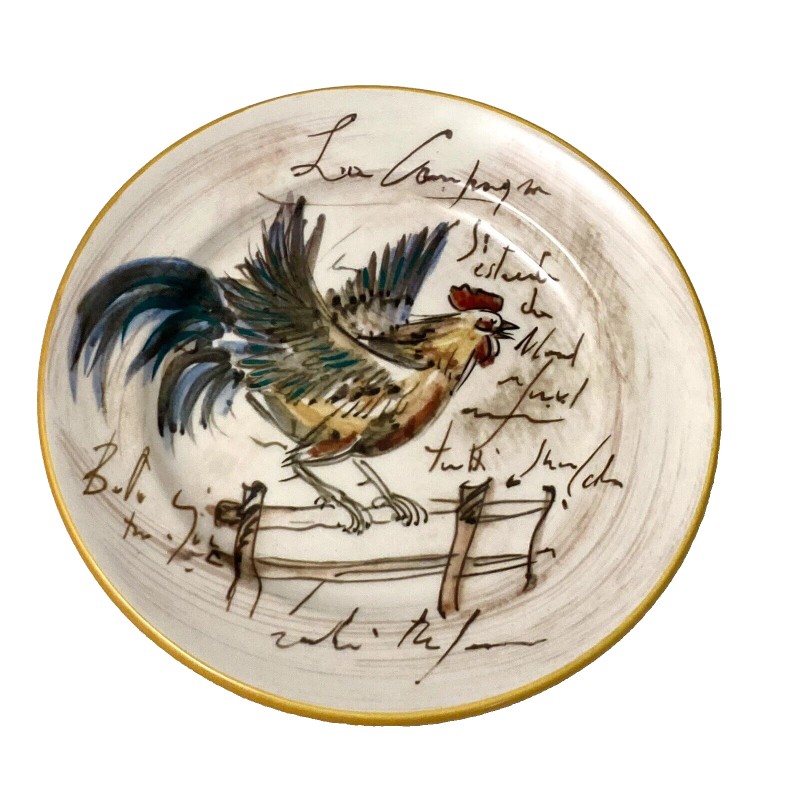 Deruta Ceramiche Italy DER56 Hand Painted Rooster Script 9" Salad