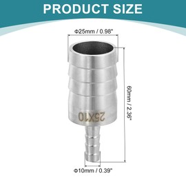 sourcing map 1" to 3/8" Hose Barb Reducer Pipe Fitting, 304 Stainless Steel Hose Pipe Fitting Sanitary Adapter for Vacuum Systems, Industrial Pipe Connections, Silver