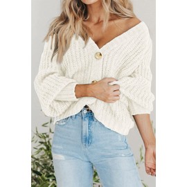 PRETTYGARDEN Long Sleeve Open Front Fall Sweater for Women 2023 Solid Color Cardigan Sweaters for Women Casual Loose Outwear(White,Large)
