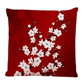 Ofocam Floral Throw Pillow Cover Red Black and White Cherry Blossoms Square Decorative Throw Pillow Cushion Case for Home Couch Living Room Bed Sofa Car 18 x 18 Inches Pillowcase