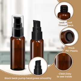 VIDELLY 10 Pieces Travel Bottles Pump Bottles Dispenser 2oz/50ml Plastic Lotion Pump Bottle Clear Travel Toiletry Bottle Empty Spray Bottle with Black Cap for Lotion Cream Essential Oil(Brown)