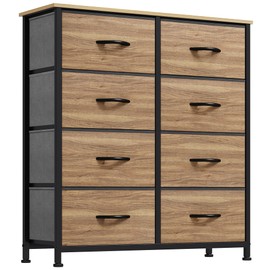 YITAHOME Dresser with 8 Drawers - Fabric Storage Tower, Organizer Unit for Bedroom, Living Room, Hallway, Closets - Sturdy Steel Frame, Wooden Top & Easy Pull Fabric Bins, Burlywood Grain
