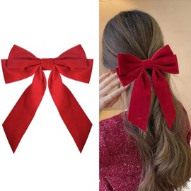 Velvet Bow Hair Clip Large Hair Barrettes for Girls Women Bowknot Hair Clips Red Velvet Hair Bows French Hair Accessories for Women Big Bow Hair Clips Hair Bow Barrettes for Girls