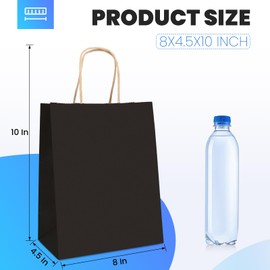 XPCARE 100Pack Black Paper Bags 8x4.5x10 Inch, Plain Medium Paper Bags with Handles Bulk, Kraft Paper Gift Bags, Retail Bags, Party Bags, Shopping Bags, Favor Bags