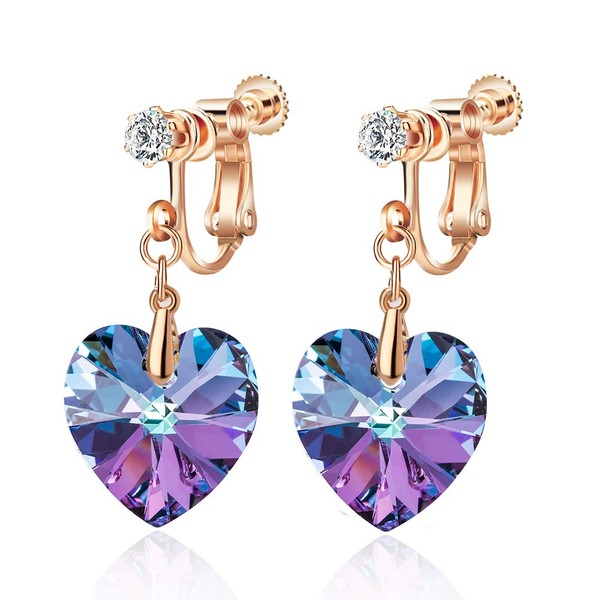Chloeos Women's Earrings, Popular, Non-Hole Earrings, Heart, Austrian Crystal, 18k