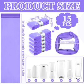SaiXuan Pack of 15 Nappy Bin Refill Cassettes 4.5 m - Compatible with Tommee Tippee Twist & Click, Sangenic Tec, Simplee - Odour-Proof, EVOH Material, Environmentally Friendly & Purple Scented Film