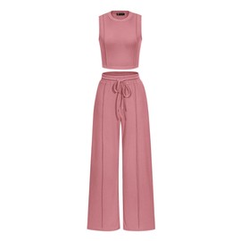 PRETTYGARDEN Women's Summer 2 Piece Loungewear Set Cropped Tank Top Wide Leg Sweatpants Tracksuit Casual Outfits (Pink,Medium)