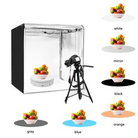 Electric Rotating Turntable for Photography, 90/180/360 Degree Adjustable Motorized Rotating Stand Display Table for Live Video Automatic Revolving Platform Jewelry Watch with 6 Backgrounds (White)