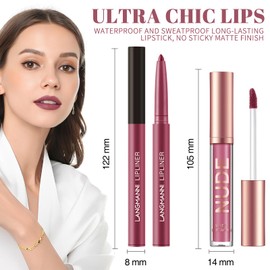 2 PCS Lip Liner and Lipstick Set - Lip Gloss Set Matte Liquid Lipsticks Long Lasting Non-Fading Waterproof Lipstick Makeup Set Gift for Women (02#, 27g)