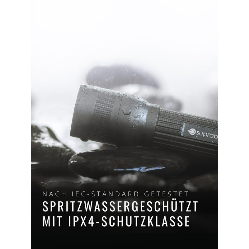 Suprabeam Q2 LED Flashlight, IPx4 Splashproof, Sliding Hyperfocus, Made of