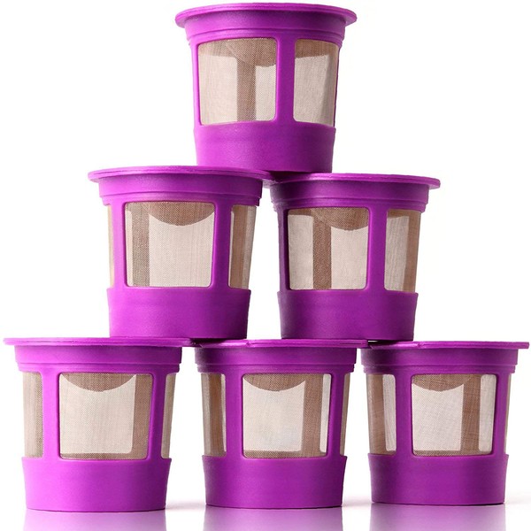 6 Reusable K Cups for Keurig - Universal Fit 1.0 & 2.0 Keurig Coffee Makers - 6 Purple Refillable Kcups Coffee Filters for all Keurig Brewers Family