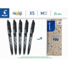 PILOT Frixion Ball, Pacco Da 5, Penna Cancellabile Al Calore Con Inchiostro Termosensibile, Roller Ricaricabile Con Gommino Integrato, Colore Nero, Tratto Medio