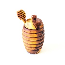 Verano Spanish Ceramics Tunisian Olive Wood Honey Drizzler & Pot with Lid - Sustainably Sourced - Home Dining Room Table Kitchen Restaurant Café Bar - 12cm