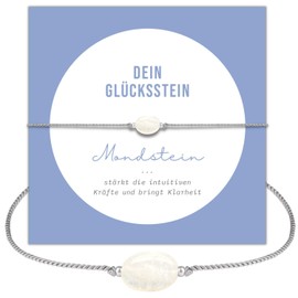 happymaker - Mondstein Armband Damen, handgemacht Edelstein Armband mit Silber Perlen mit Geschenkverpackung, Glücksbringer Frau Silvester, Schwangerschaftsarmband, Geburtsstein Juni Zwilling