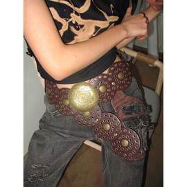 Rumnoke Wide Disc Belt Vintage Hollow Belt for Women Boho PU Leather Belt Brown 115CM/45.3IN