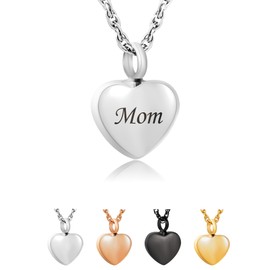 Heart Urn Necklace for Ashes Tiny Heart Capsule Cremation Keepsake Pendant Memorial Jewelry for Loss Sympathy Gift (Black)