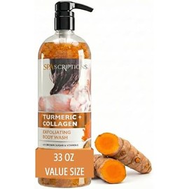 Lingtoolator s Turmeric  Collagen Exfoliating Body Wash, 33 oz, Brightening Body Scrub and Body Exfoliator, Sugar Scrub with Brown Sugar and Vitamin