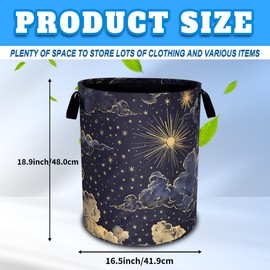 Beautiful Sun Stars Moon Laundry Basket Oxford Cloth Clouds Laundry Hamper With Handle Foldable Portable Clothes Storage Basket 18.9 X 16.5 In Storage Bag For Laundry Room/Bathroom/Bedroom/Dormitories