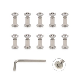 VictorsHome Screw Posts, M6x10mm Hex Drive Binding Bolts and Barrel Nuts for Leather Fastener Wood Furniture, Fit for 5/16"(8mm) Hole Dia, Carbon Steel Silver 10 Sets with 1pcs Allen Wrench