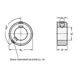 Adjusting rings, galvanised steel d1 = 12 mm / d2 = 22 mm / d3 = M6 x 8 / width = 12 mm