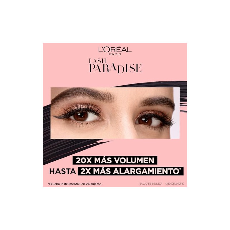 L'Oréal Paris Mascara de Pestañas Lash Paradise Negro, Lavable para