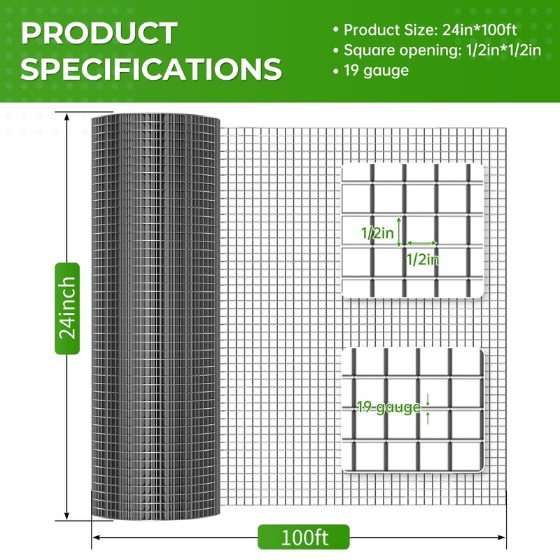 Potnet Galvanized After Welding Hardware Cloth 1/2 inch 24 x