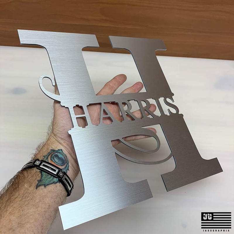 JASS GRAPHIX Harris 12" Brushed Aluminum Monogrammed Sign Door Wall