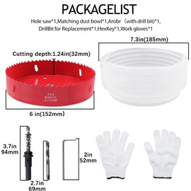 Geesatis 6 Inch Bimetal Hole Saw, Hole Cutter with Dust Bowl Catcher, Handy Hole Saw Kit Set for Metal, Wood, Plastic Cutting, Drywall, PVC Boards, Fiberglass and Vent Pipes