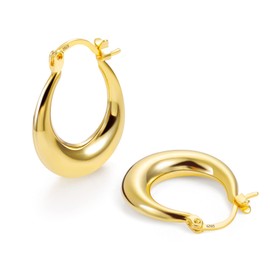 Gold Earrings Chunky Hoop for Women, Small Hoop Earrings Sterling Silver Waterdrop Earrings Chunky Gold Hoop Hollow Small thick Hoop Earrings Hypoallergenic Jewelry Gift for Women Girls