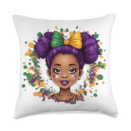 Little Miss Mardi Gras Fleur-de-lys Purple Bow Coquette Throw Pillow