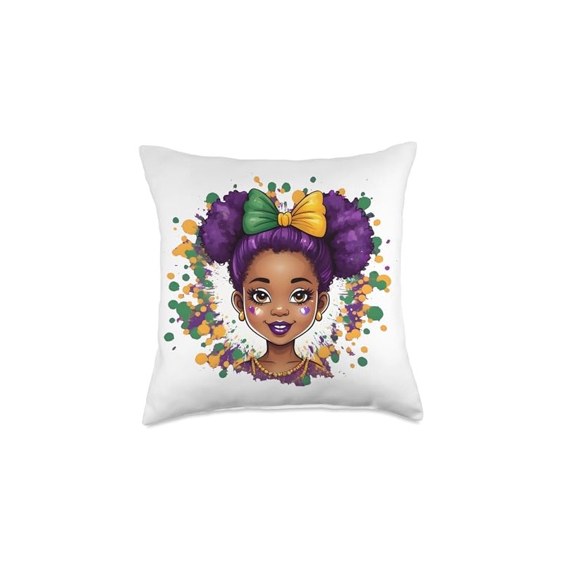 Little Miss Mardi Gras Fleur-de-lys Purple Bow Coquette Throw Pillow