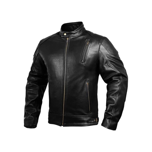 HWK Leather Motorcycle Jacket with Armor for Men, Cafe Racer Genuine Leather Jacket for Weather Resistant Enduro Motocross, Motorbike Riding, Easy Adjust Men's Motorcycle Jacket, X-Large