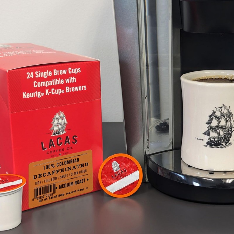 Lacas Coffee 100% Colombian Decaf Single Serve Cups, Compatible with