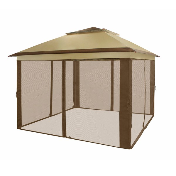 CROWN SHADES 11x11 Outdoor Pop Up Gazebo Base 10X10 Patio Gazebos Patented Center Lock Quick Setup Newly Designed Storage Bag Instant Canopy Tent with Mosquito Nettings (11x11, Beige & Coffee)