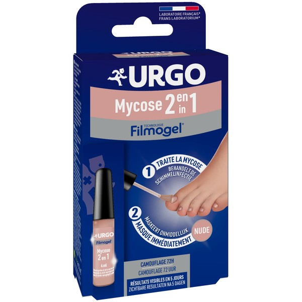 URGO - Filmogel 2-in-1 Mycosis - Masks and Treats Nails with Mycosis - Discreet Nude rendering - Ages 16 and above - 4 ml