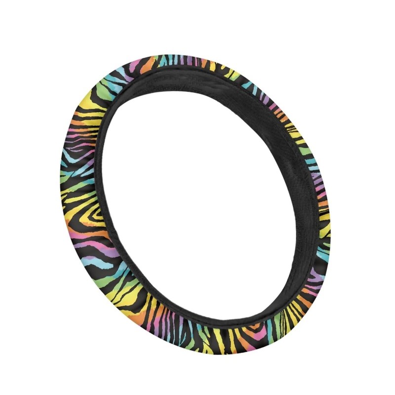 Brosoneto Rainbow Zebra Steering Wheel Cover for Women Men Car
