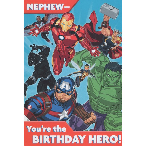 Avengers Happy Birthday Card for Nephew Featuring Thor, Iron Man,
