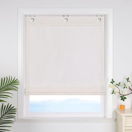 ESLIR Roman Blind No Drilling Plain Curtains Kitchen Opaque Roman Curtains with Hook Hanging Ribbon Blind for Windows No Drilling Beige W x H 80 x 140 cm 1 Piece