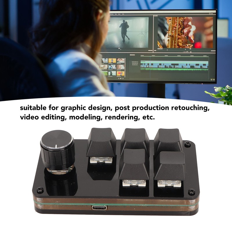 Programmable Keypad 5 Keys 1 Knob Blue Switch Mechanical Hot