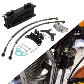 USTPO Motorcycle Oil Cooler Cooling Radiator Engine Kit Universal for CRF XR KLX 50 70 90 110 125 140cc SSR Taotao Coolster Kayo Dirt Pit Bike ATV Black