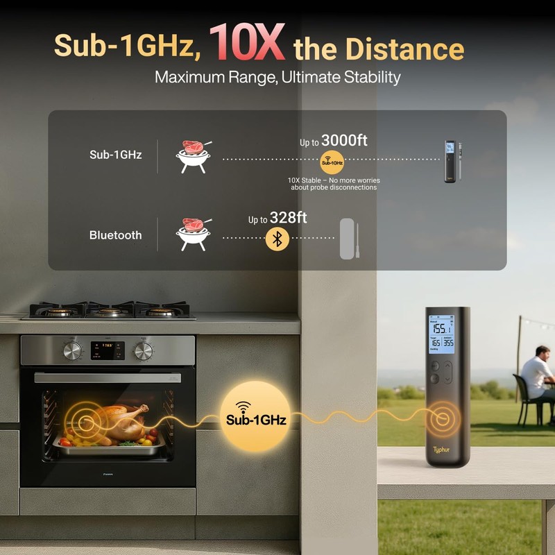 Typhur Sync Gold Wireless Meat Thermometer, Enhanced 10X Sub-1G Signal