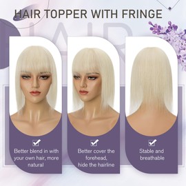 Elailite Toupee Women's Hairpiece Real Hair Topper Pony Mono Clip-In Extensions Remy Straight #60 Platinum Blonde - 25 cm