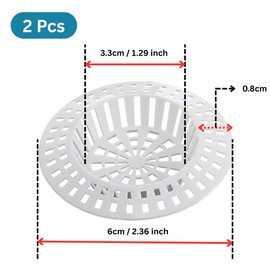 2 Pcs Plastic Sink Strainer Small 60mm White Plastic Replacement Kitchen Sink Strainer Waste Plugs Drain Filter Hair Stopper for Kitchen Bathroom Bathtub Shower (White, 60mm)