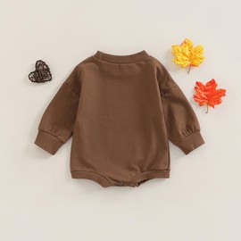 Newborn Baby Thanksgiving Bodysuit Boys Girls Gobble Turkey Sweatshirt Romper Tops Infant Long Sleeve Jumpsuit Clothes (Gobble 2-Brown, 6-12 Months)